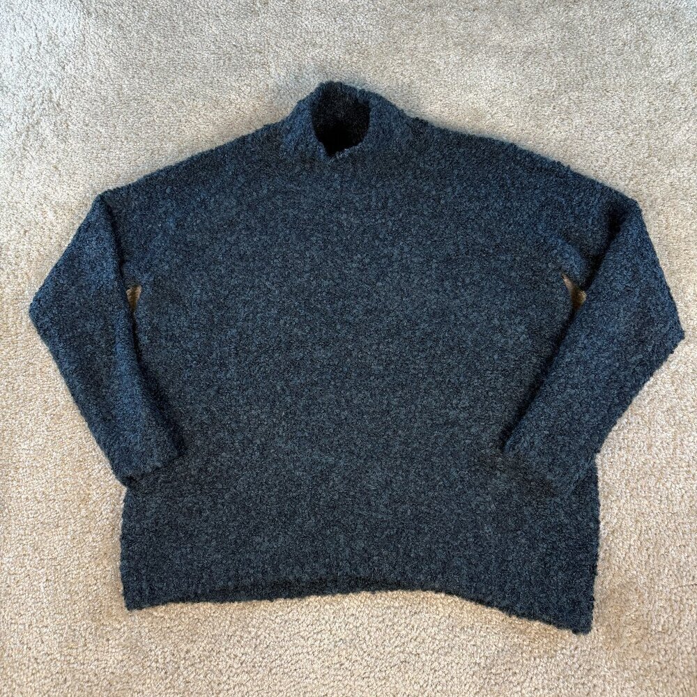 LOFT Sweater XS Blue Pullover Wool Blend Mock Neck Oversized Boxy Casual F449